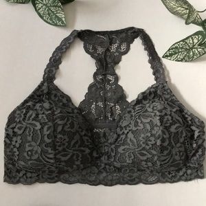 Like New Grey Lace Racerback Bralette Large Bra